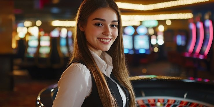 Antarmuka permainan slot di slowroads dengan gulungan dan simbol bonus